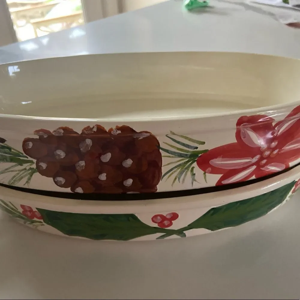 Sara Hand painted Ceramic Casserole Dish Double Handled Made in Italy Holiday